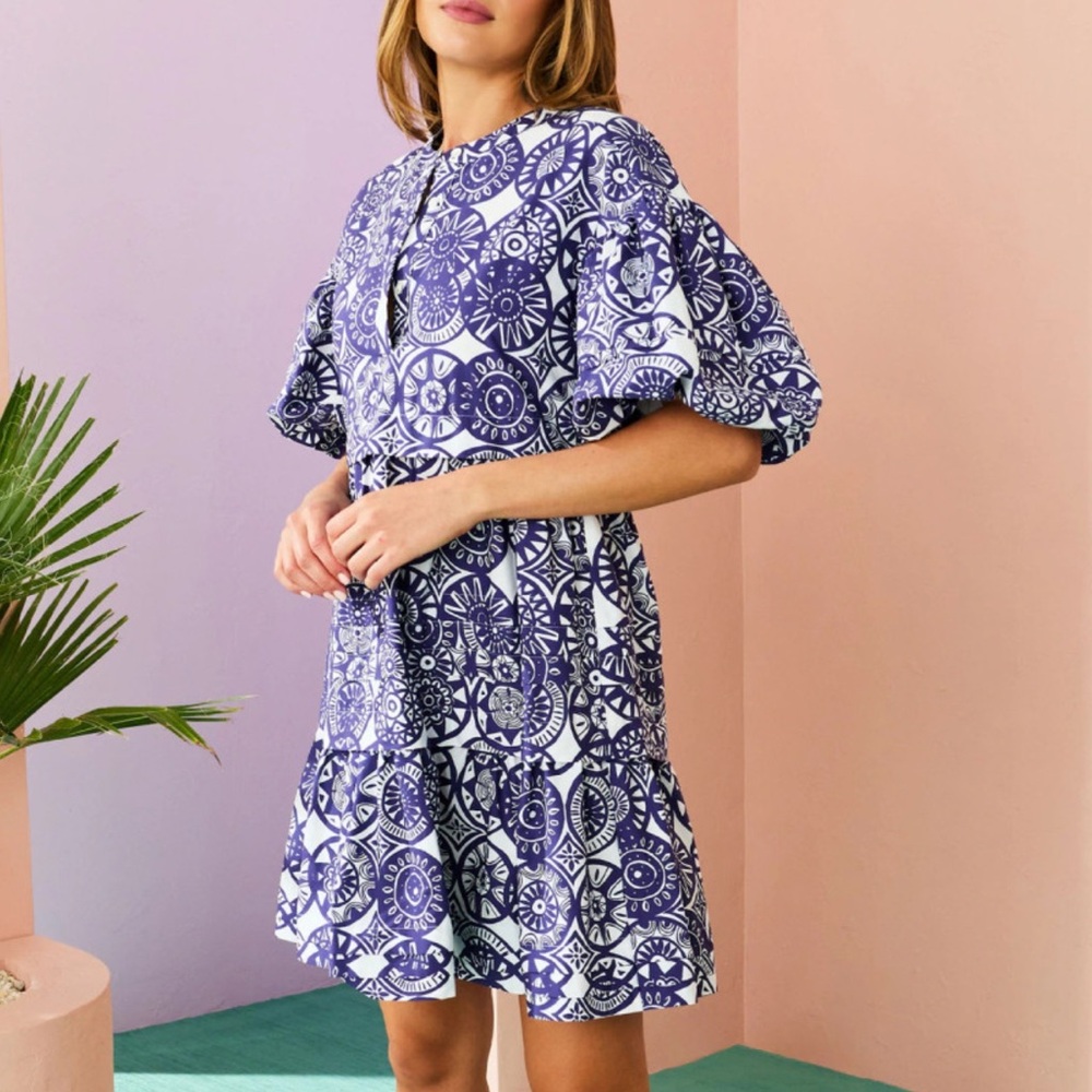 Blue and White Patterned Dress